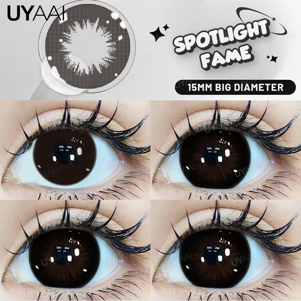 UYAAI 15mm Big Diameter Black Lenses 14.5mm Lenses Colored Contact Lenses for Eyes Big Eye Lenses Natural Look Lenses