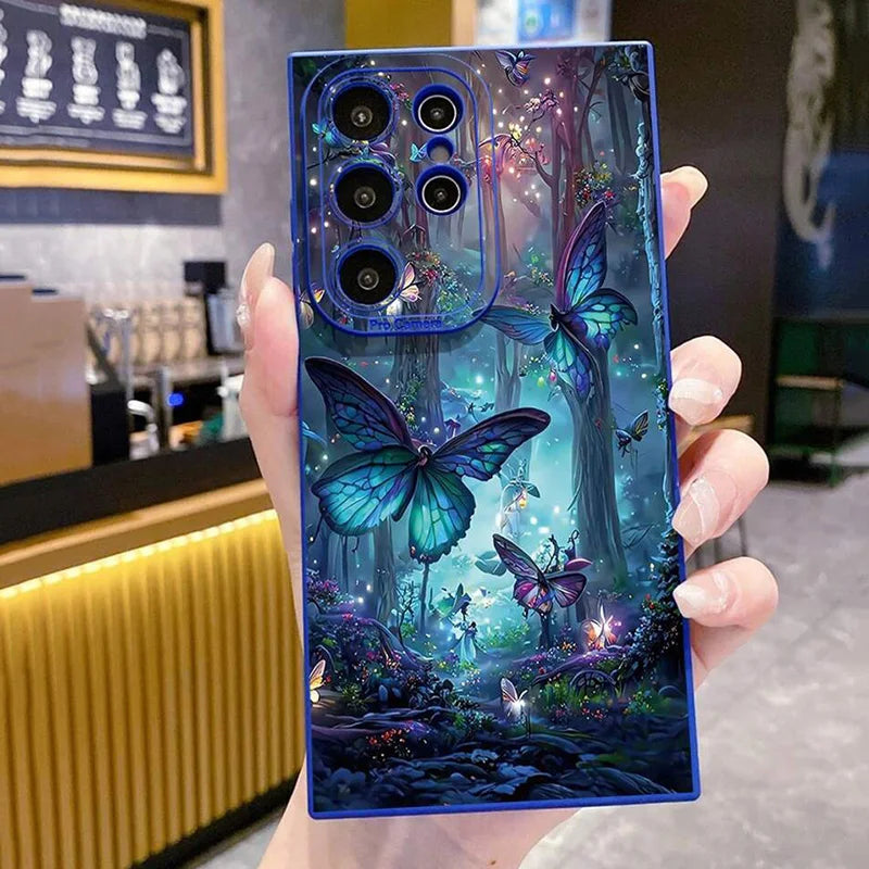 Capa de celular borboleta que brilha no escuro para Samsung