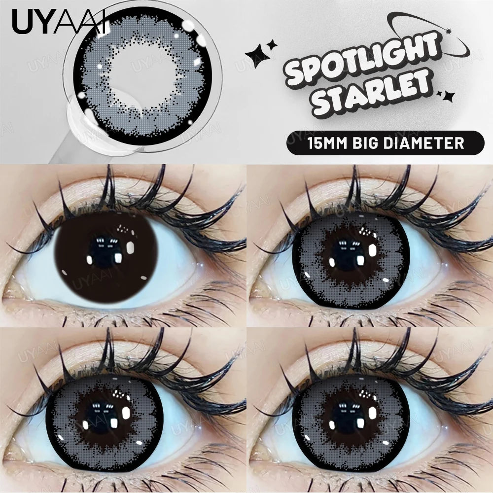 UYAAI 15mm Big Diameter Black Lenses 14.5mm Lenses Colored Contact Lenses for Eyes Big Eye Lenses Natural Look Lenses