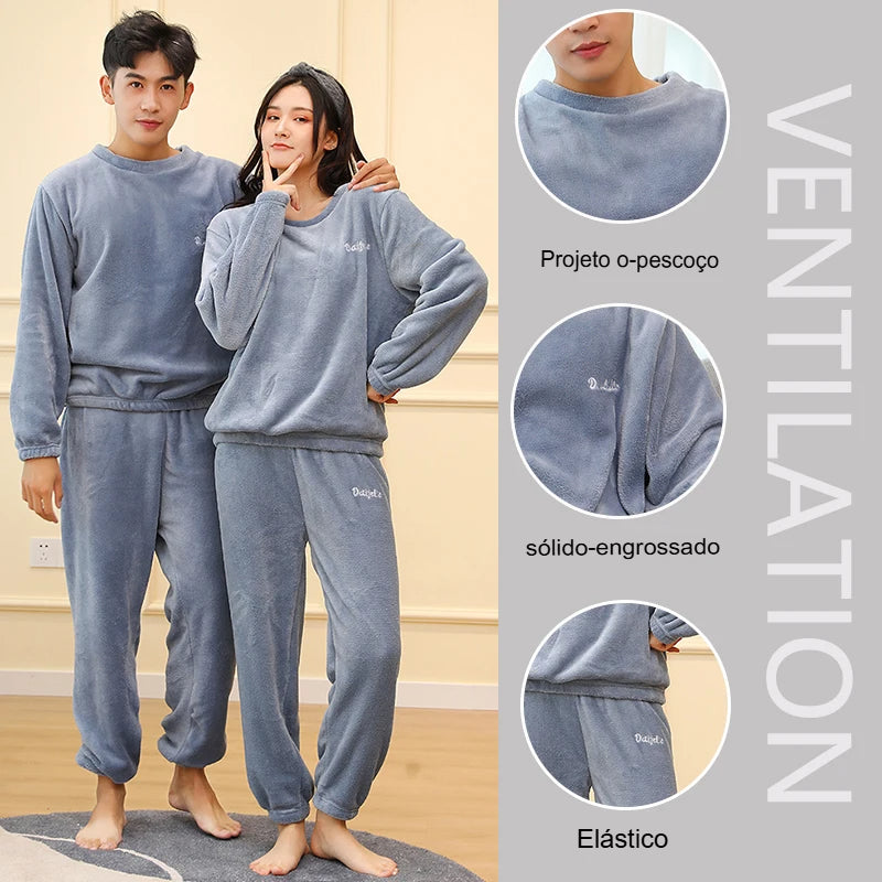 Pijama masculino grosso e quente de veludo coral