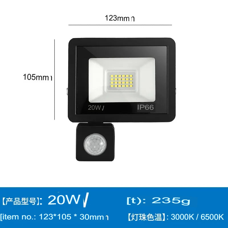 Holofotes LED Sensor de movimento PIR IP66 à prova d'água