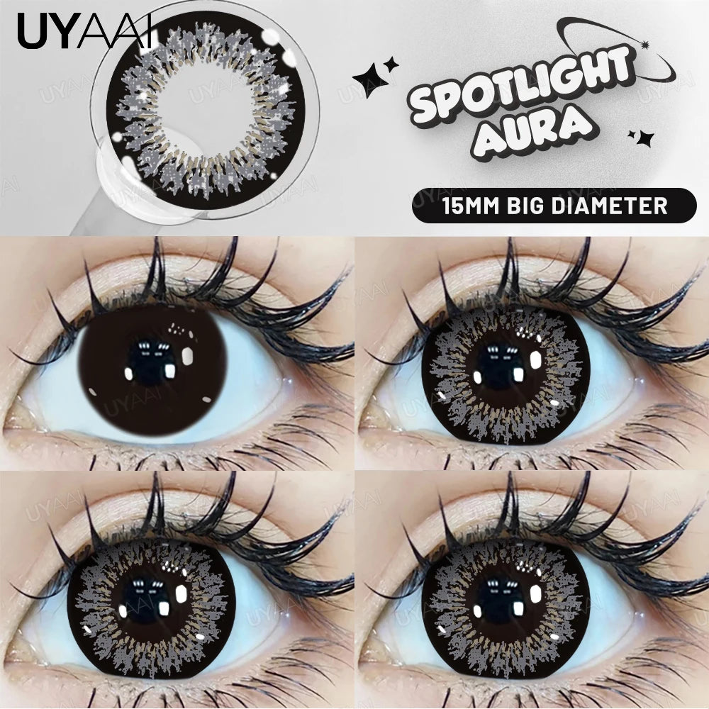 UYAAI 15mm Big Diameter Black Lenses 14.5mm Lenses Colored Contact Lenses for Eyes Big Eye Lenses Natural Look Lenses