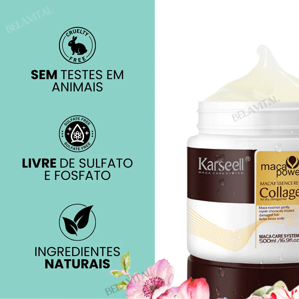 Máscara de Colágeno Karseell Original: Renovação e Brilho para Cabelos 500ml | COMPRE 1 LEVE 2
