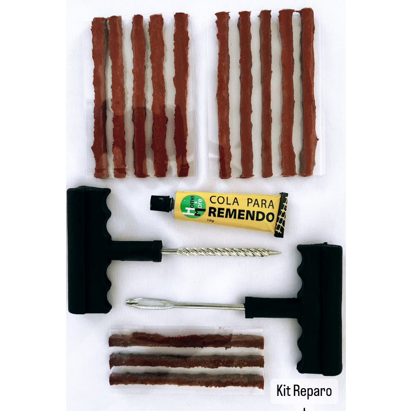 Kit Reparo Pneu Sem Camara Moto Carro + 10 Refis Macarrão Pneu