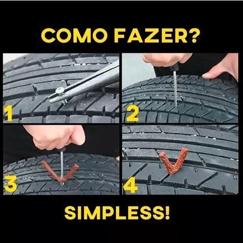 Kit Reparo Pneu Sem Camara Moto Carro + 10 Refis Macarrão Pneu