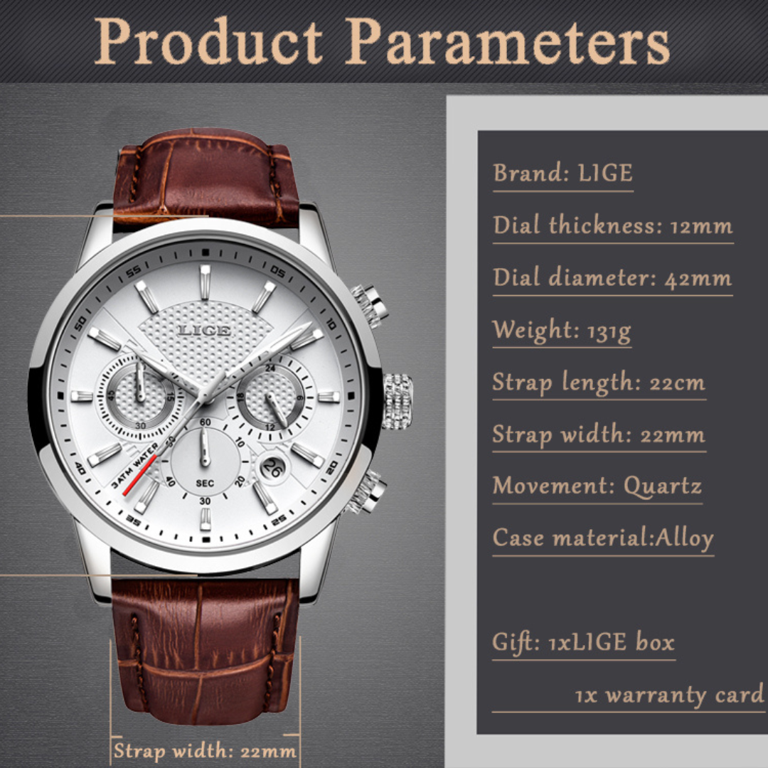 Relógio masculino Luxury LIGE: Elegância e Sofisticação para Todas as Ocasiões