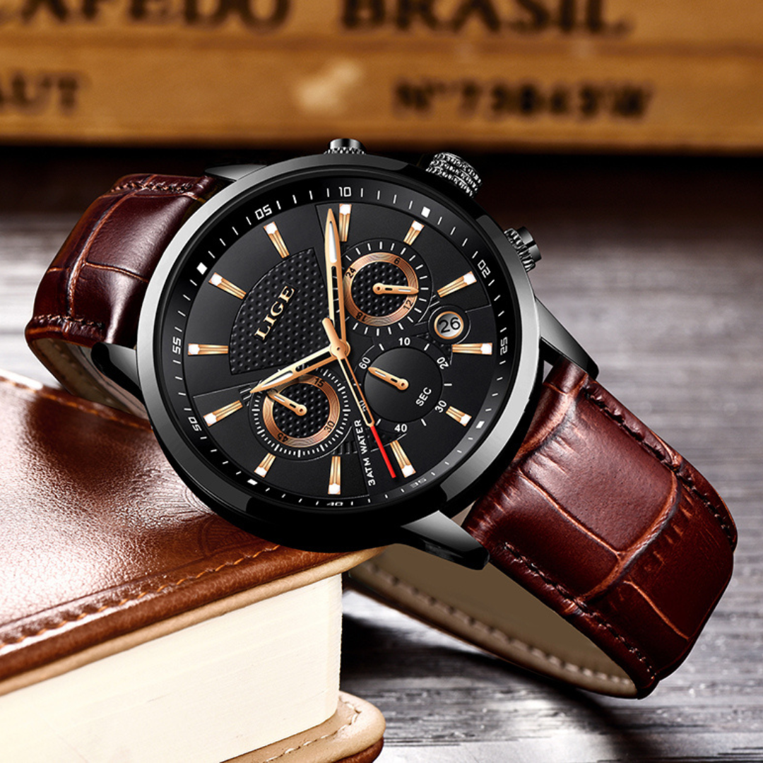 Relógio masculino Luxury LIGE: Elegância e Sofisticação para Todas as Ocasiões