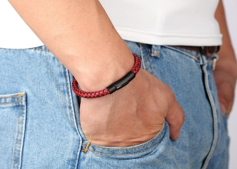Pulseira de Couro - Tecido a mão