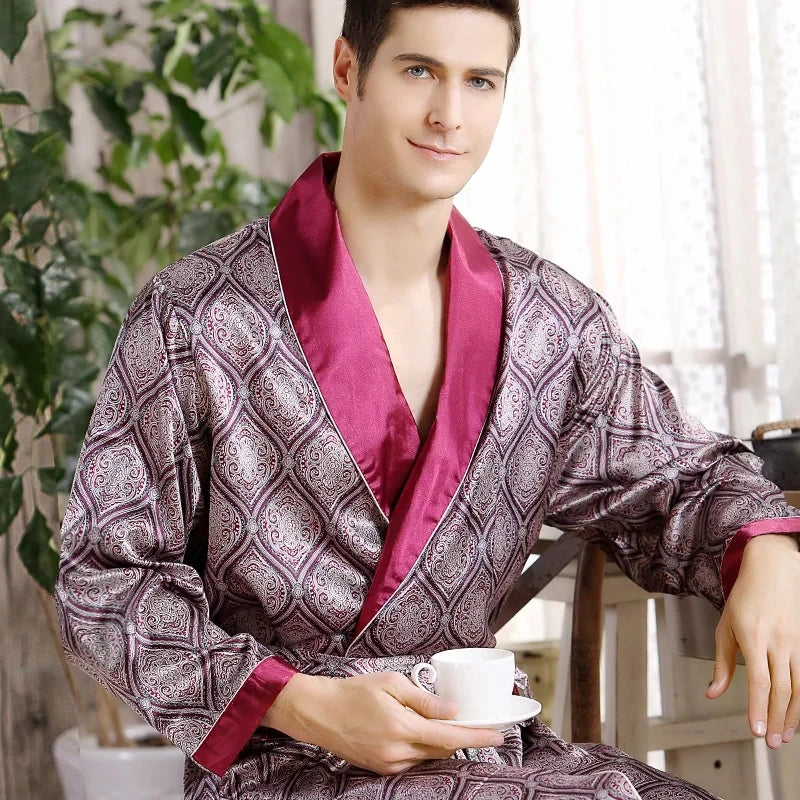 Roupão de banho masculino cetim estampado