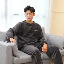 Pijama masculino grosso e quente de veludo coral