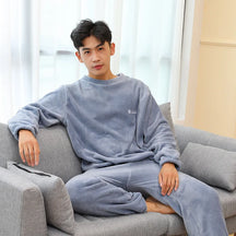 Pijama masculino grosso e quente de veludo coral
