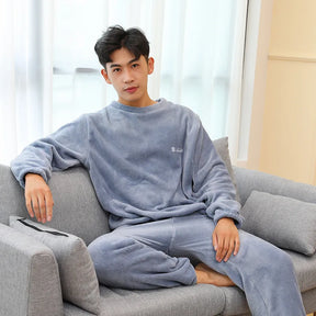 Pijama masculino grosso e quente de veludo coral