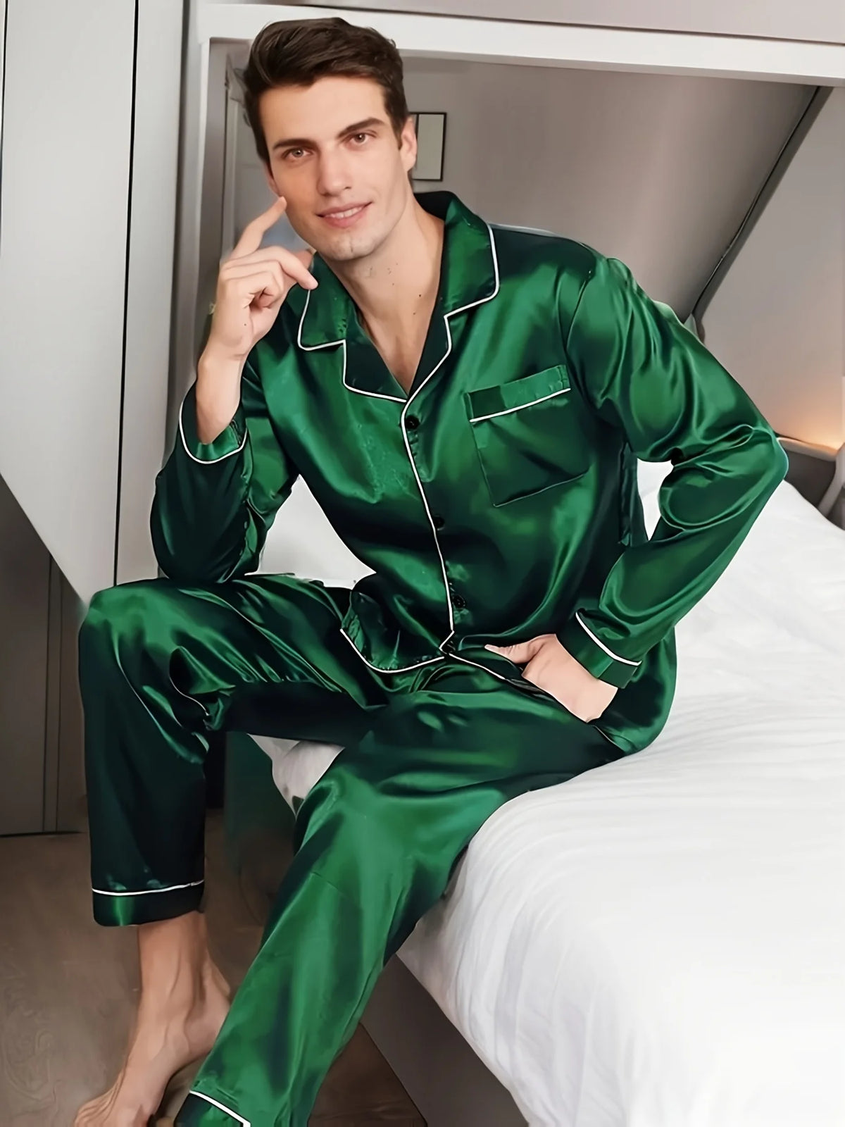Conjuntos de pijama masculino de microfibra para dormir
