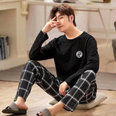 2 pçs pijamas masculinos outono inverno de manga comprida