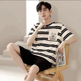 Conjunto de 2 peças de pijama masculino tamanho grande pijama juvenil listrado