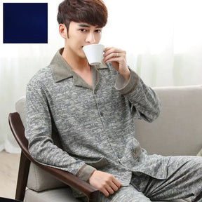 Conjunto de pijama masculino de manga comprida 100% algodão