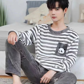 Pijama de flanela de inverno masculino, versão coreana do listrado acolchoado