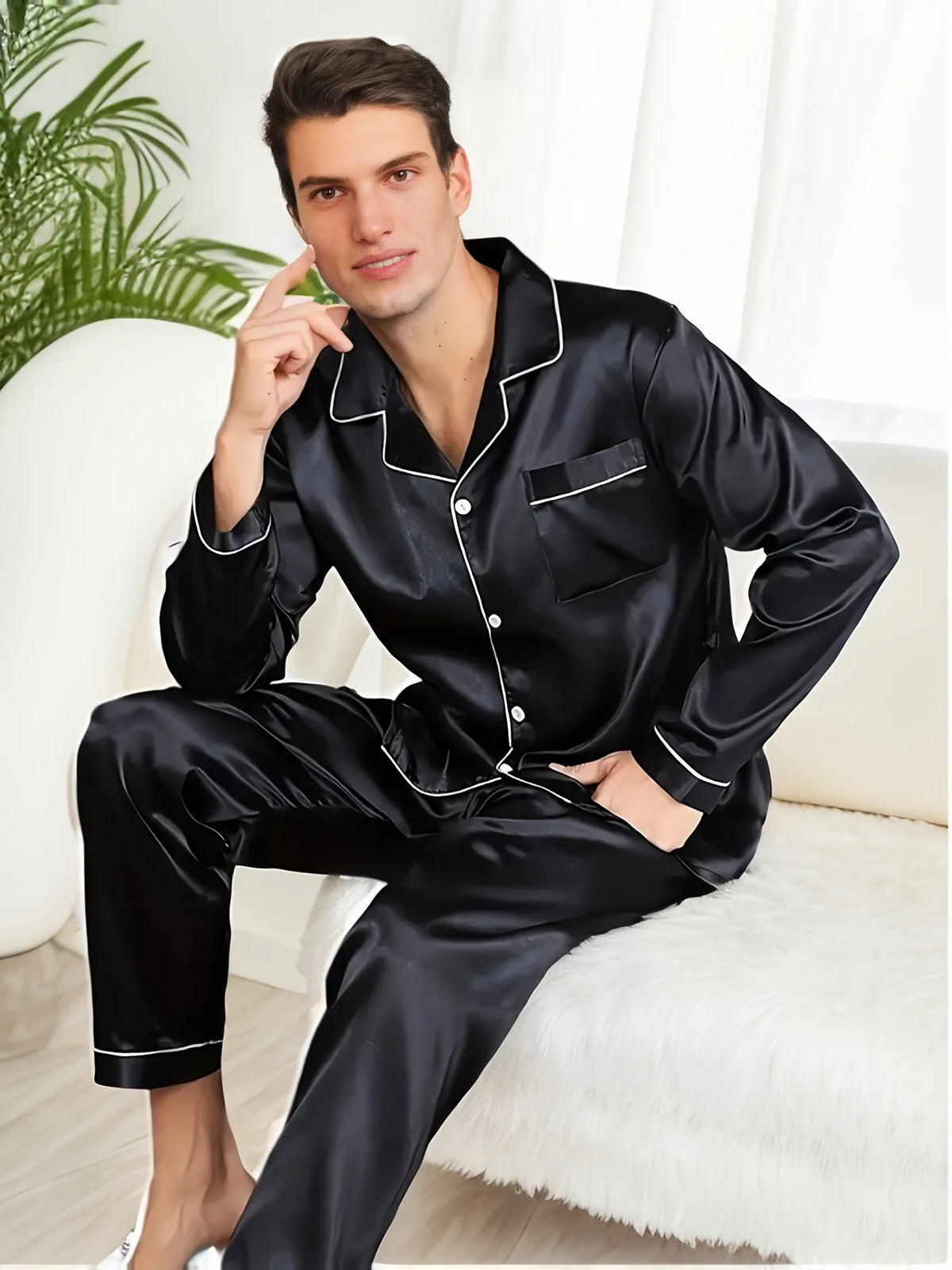 Conjuntos de pijama masculino de microfibra para dormir