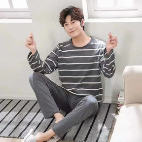 2 pçs pijamas masculinos outono inverno de manga comprida