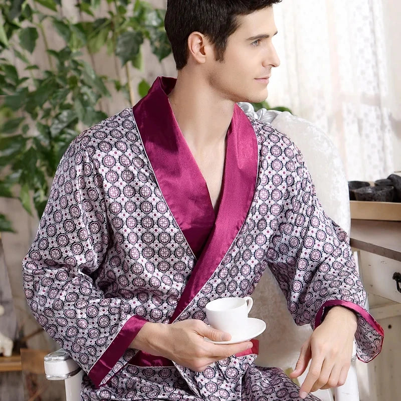 Roupão de banho masculino cetim estampado