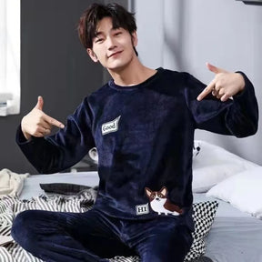 Pijama de flanela de inverno masculino, versão coreana do listrado acolchoado