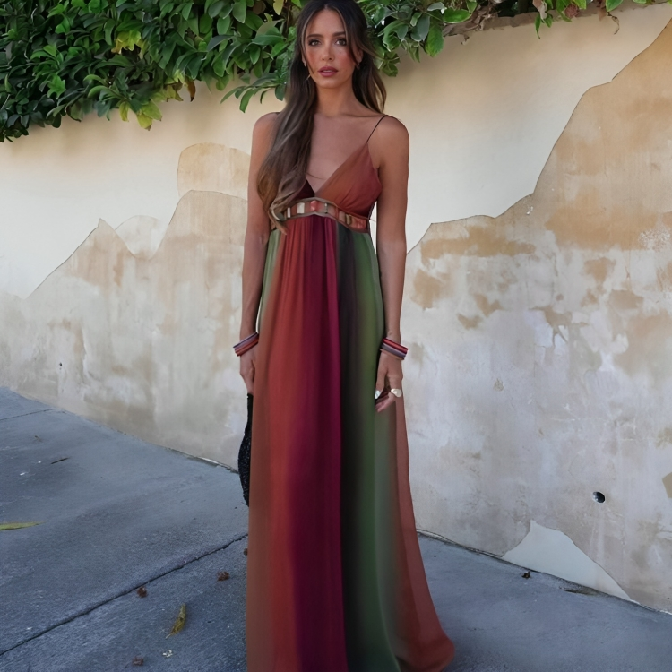 Vestido Longo Gradiente com Pedras Boho