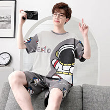 Conjunto de 2 peças de pijama masculino tamanho grande pijama juvenil listrado