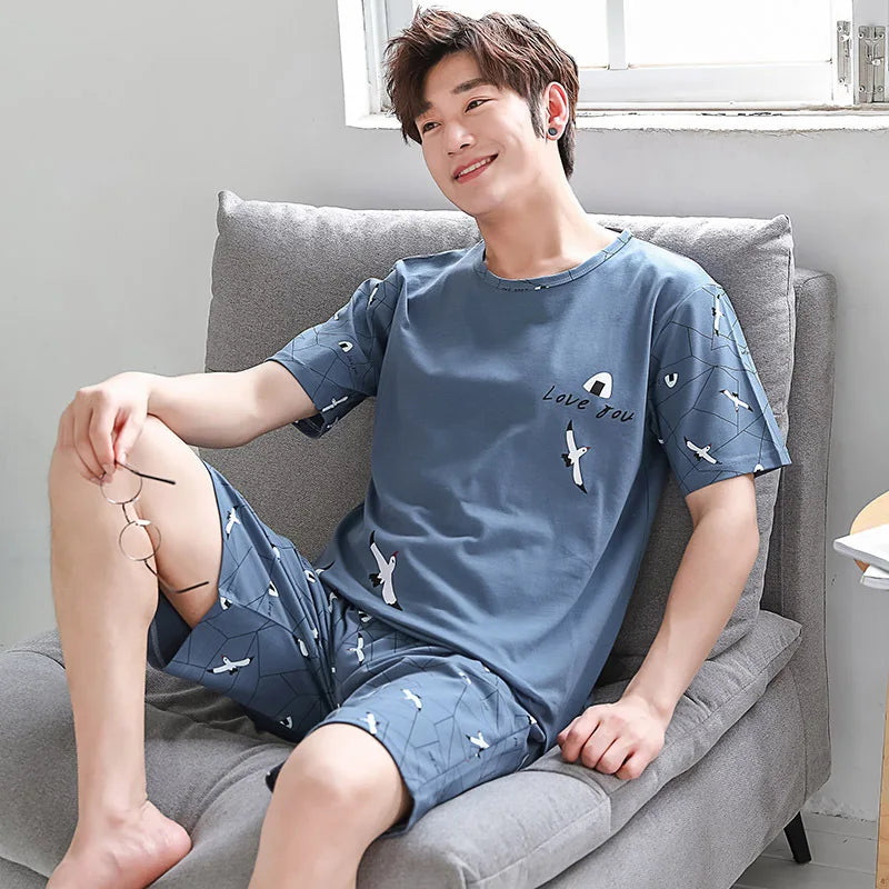 Conjunto de 2 peças de pijama masculino tamanho grande, pijama listrado para jovens