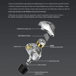 KZ ZVX Fones De Ouvido Dinâmico