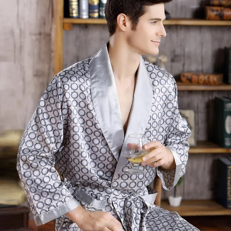 Roupão de banho masculino cetim estampado