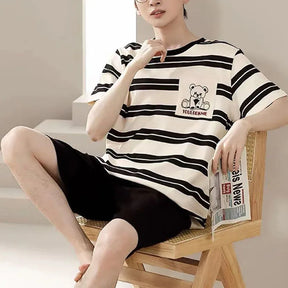 Conjunto de 2 peças de pijama masculino tamanho grande pijama juvenil listrado