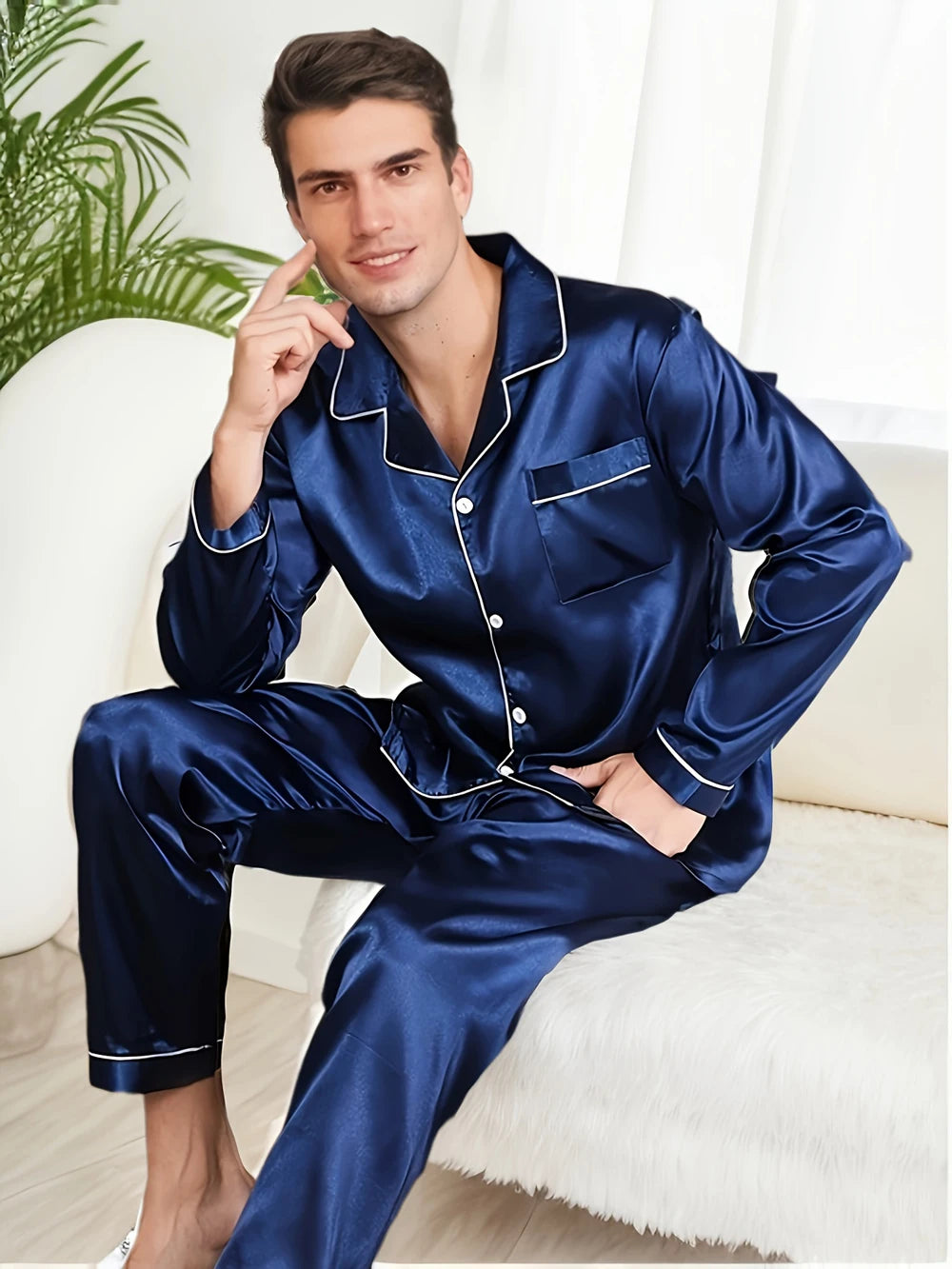Conjuntos de pijama masculino de microfibra para dormir