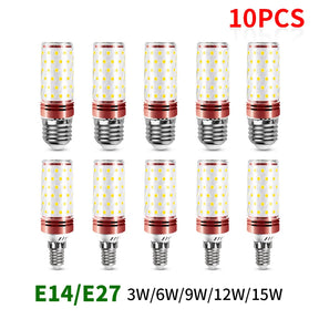 10PCS E27 LED Lâmpada de milho 3W 6W 9W 12W 15W