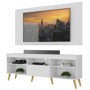Rack com Painel TV 65" Retrô Flórida Up Multimóveis MP1042 Branco/Natural