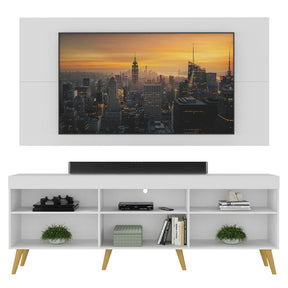Rack com Painel TV 65" Retrô Flórida Up Multimóveis MP1042 Branco/Natural