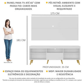 Rack com Painel TV 65" Retrô Flórida Up Multimóveis MP1042 Branco/Natural