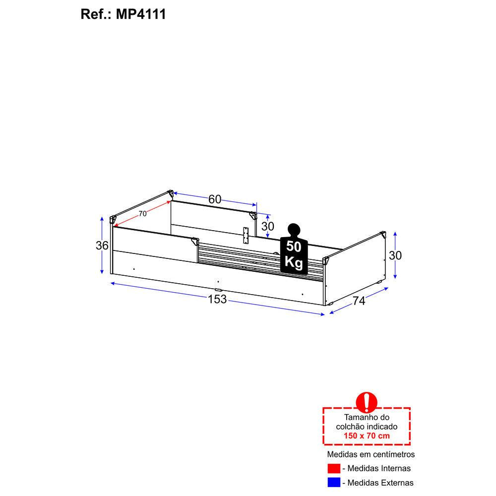 Cama Infantil para colchão 70 x 150cm MP4111 Nina Multimóveis