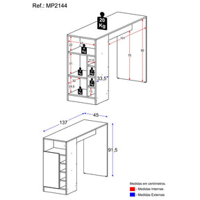 Bancada Balcão/Mesa de Cozinha com Adega e 1 Porta Multimóveis MP2144
