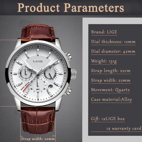 Relógio masculino Luxury LIGE: Elegância e Sofisticação para Todas as Ocasiões