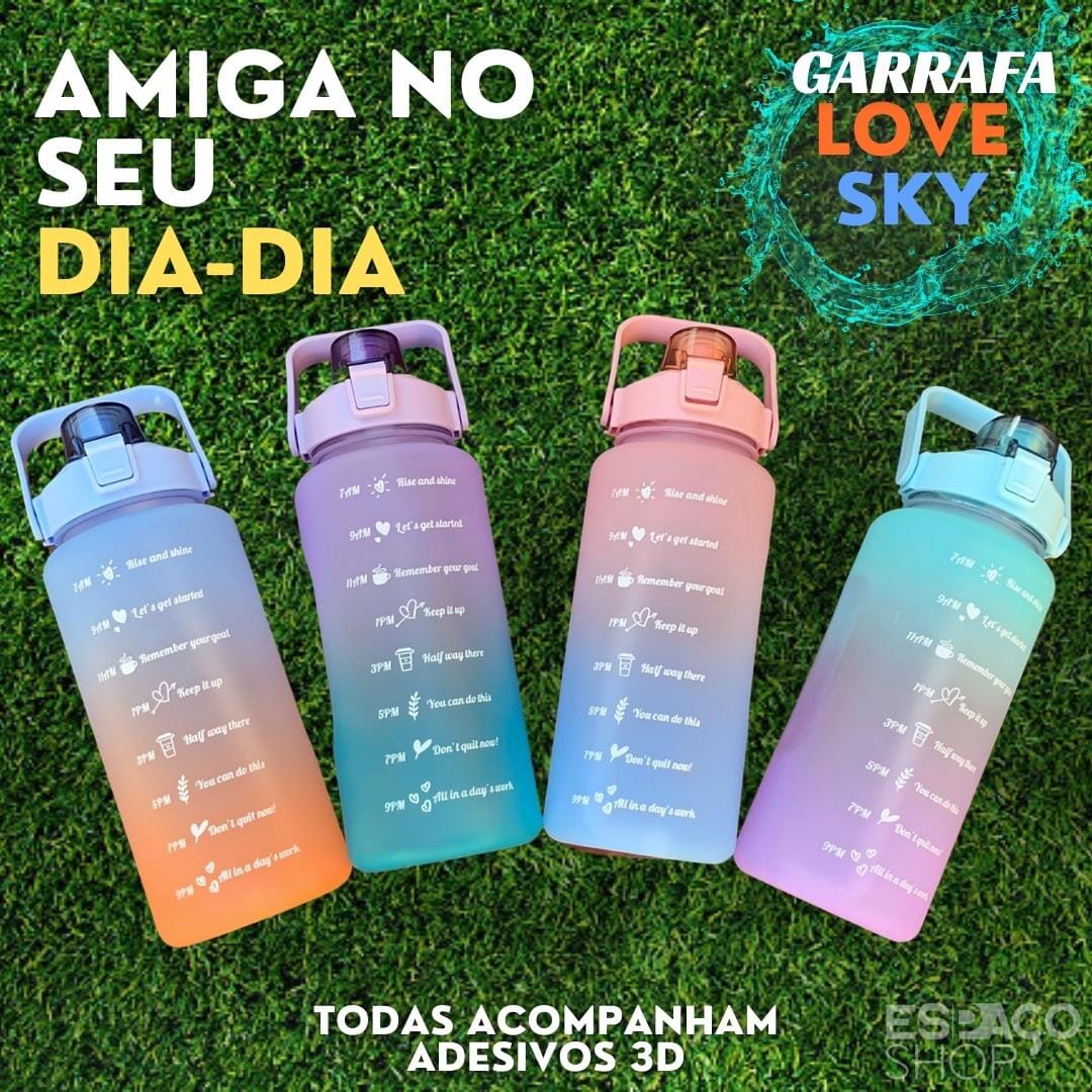 Garrafa de Água 2L - Love Sky + Adesivos de brinde