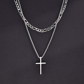 Colar Aço Inoxidável Crucifixo Fino Tok Novidades Cor Prata Modelo 1 