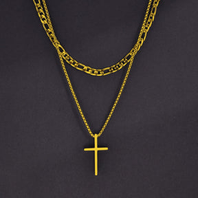 Colar Aço Inoxidável Crucifixo Fino Tok Novidades Cor Dourada Modelo 1 
