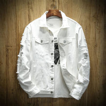 Jaqueta Jeans Destroyed Colors Rasgada Branco / P 989