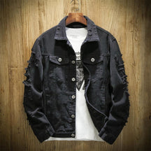Jaqueta Jeans Destroyed Colors Rasgada Preto / P 989